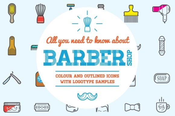 Download Awesome Barber Shop Icons with Logotypes - Type Collection